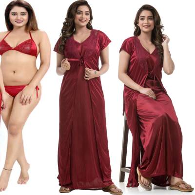 Premium 4 Part Night Dress (Meroon)